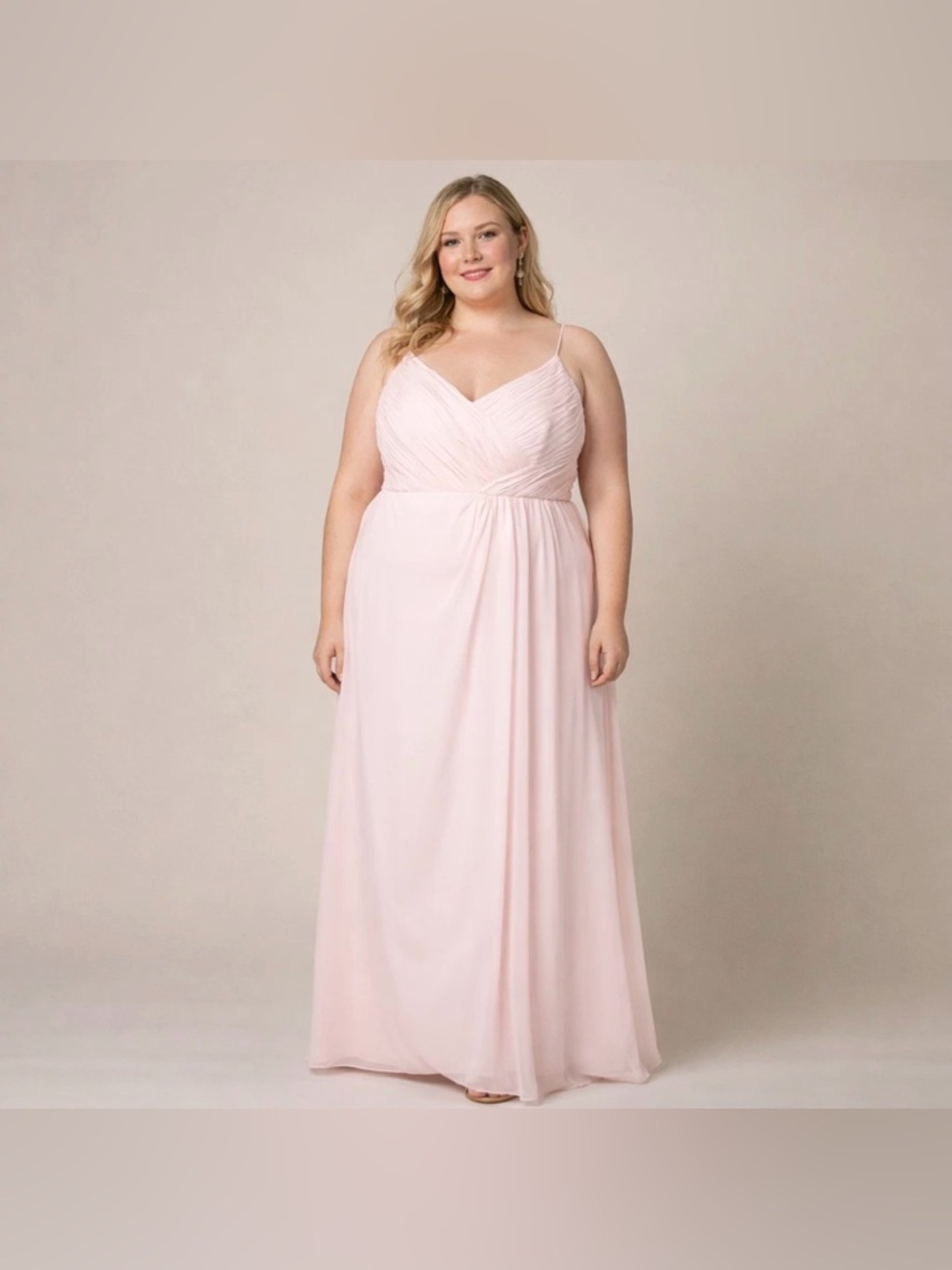 Adrianna Papell Weddington‎ Way Camille V Neck Gown Blush Pockets Size 16 NWT